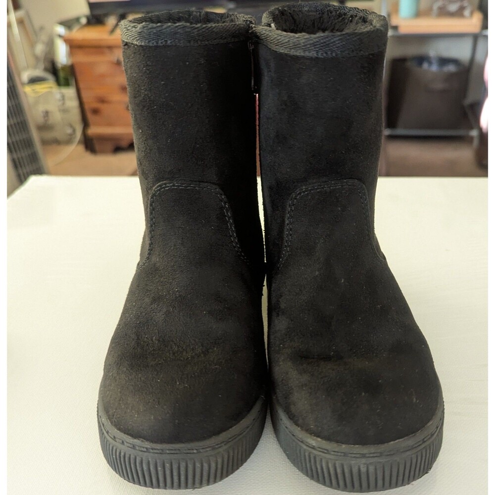 Cat & Jack Girls Size 10 Maggie Black Faux Suede & Faux Fur Lined Side Zip Boot